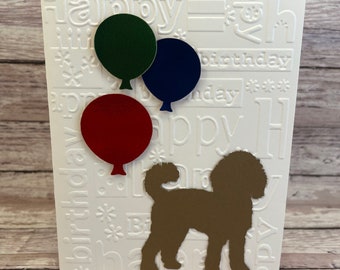 Verjaardagskaart hond doodle, handgemaakte kaart met reliëf