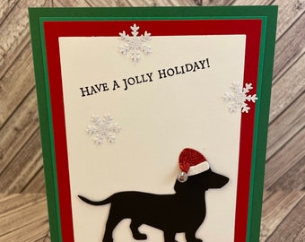 dachshund card, dachshund christmas card, dog card,dog christmas card,doxie christmas card, wiener dog christmas card, have a jolly holiday