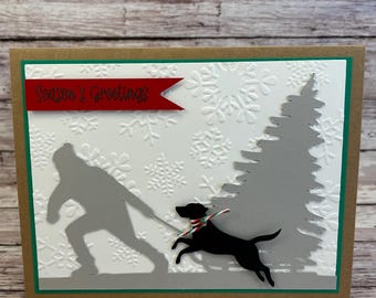 Dog Christmas Card, Sledding Winter Scene, Season's Greetings