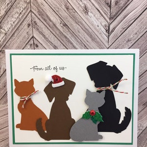 cartão de natal para cães e gatos, cartão de natal para animais de estimação, gatos e cachorros, gato, cachorro, gatinho, cachorrinho, de todos nós, cartão do grupo, cartão de natal do grupo