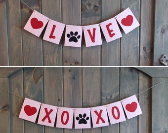 XOXO banner, hugs & kisses banner, paw print banner,love banner,valentine's day banner, valentine's day pet decoration,pet banner,photo prop