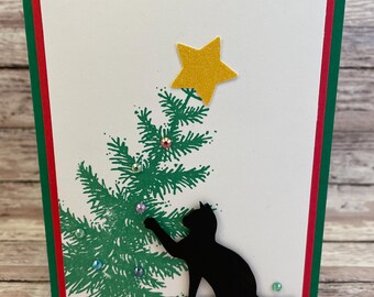 Handgestempelde kattenkerstkaart, Pawlidays-kaart