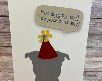 American Staffordshire, Staffordshire-verjaardagskaart, amstaff-kaart, Amerikaanse pitbull, pitbullverjaardagskaart, pittiekaart, hondenkaart, hot diggity