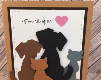 dog and cat thank you card, pet thank you card, cats and dogs, cat, dog, kitten, puppy, from all of us, card from group