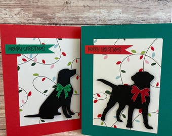 Hondenkerstkaart, gestanste hond met glitterstrik
