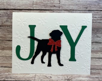 Labrador-kerstkaart, kaart JOY-kaart met sneeuwvlokreliëf