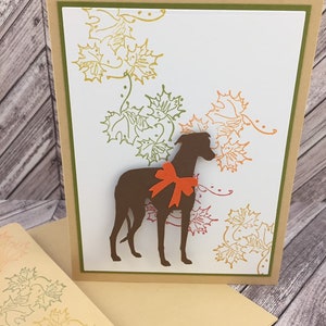 automne, lévrier, carte de lévrier, carte de lévrier d'automne, carte de vœux de lévrier, carte de chien, lévrier italien, whippet, carte de chien d'action de grâces