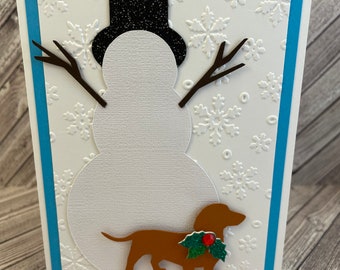 snowman card, snowman christmas card, winter card, snowman dog card, dog card, dog winter card, dog christmas card, dog, snowman