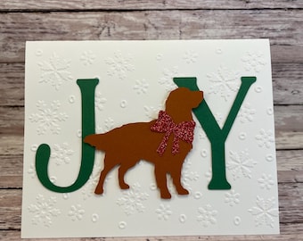 Hondenkerstkaart, golden retriever, sneeuwvlokreliëf