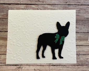Kerstkaart Franse bulldog met reliëf, cadeau hondenliefhebber