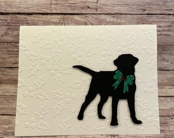 Labrador-kerstkaart, hulst met reliëf, hond bedankt