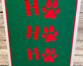 hondenkerstkaart, kattenkerstkaart, kerstkaart voor huisdieren, ho ho ho-kaart, kerstkaart met pootafdruk