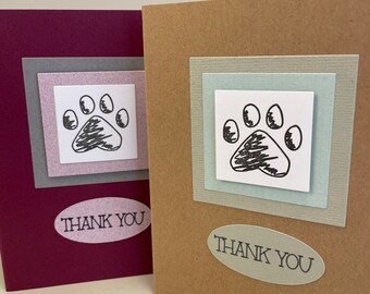 paw print thank you cards, thank you cards, thank you notes, thank you stationery, pet cards, dog card, cat card, hostess gift, 4 cards