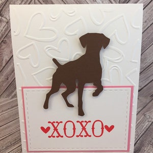 pointeur allemand à poil court, pointeur, carte XOXO, carte chien saint-valentin, allemand poil court, carte pointeur, carte GSP, câlins et bisous, chien saint-valentin
