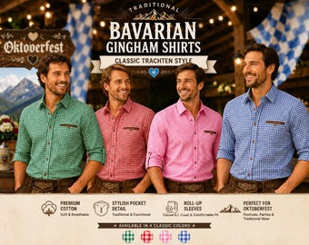 Men's Bavarian Shirt Oktoberfest Trachten Gingham Check German Festival Shirt