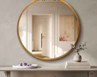 Vintage Round Gold Bow Mirror, Baroque Ornate Wall Decor for Living Room