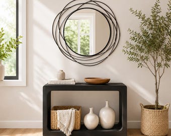 Large 26.8" Round Black Mirror, Antique Metal Frame for Bathroom or Living Room