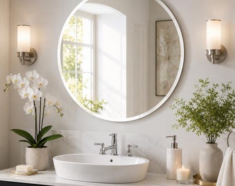 Frameless Round Mirror 24" Beveled Edge Wall Mirror for Bathroom Over Sink Vanity