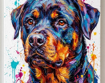 Ritratto personalizzato di animale domestico, vivace opera d'arte con cane arcobaleno, audace disegno murale con schizzi di vernice (download digitale)