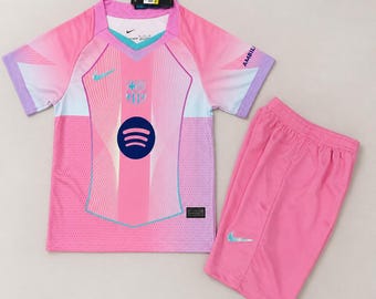 Kit maglia da calcio rosa del Barcellona per bambini: set di maglia da calcio personalizzato, uniforme da calcio per ragazzi, regalo