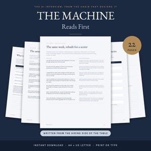 May include: A digital document titled The Machine Reads First, featuring 22 pages of text with headings like The same week, rebuilt for a scorer. The layout includes structured columns and lists on white paper, available in A4 and US Letter formats.