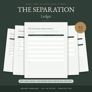 Organizzatore per la separazione e il divorzio, lista di controllo per i primi 30 giorni, pianificatore di documenti e registri finanziari prima di consultare un avvocato, PDF stampabile