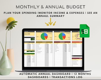 Foglio di calcolo per il budget annuale Fogli Google Pianificatore di budget Modello mensile e annuale Monitoraggio delle spese finanziarie Finanza