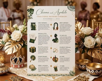 Modelo de programa de casamento iorubá, Canva editável, programa de casamento nigeriano, livreto para cerimônia tradicional, arquivos digitais para download agora.