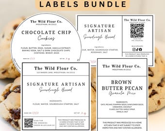 Editable Label Bundle Home Bakery Business, Cottage Food Sticker, Sourdough Bread Box, Cookie Bag QR Code Canva Template