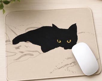 Katzen Maus Pad, Schwarze Katze Schreibtischmatte, Schreibtischunterlage, Schreibtisch Dekor Ästhetik, Einzigartiges Keyboard Zubehör, Katzen Liebhaber Geschenk