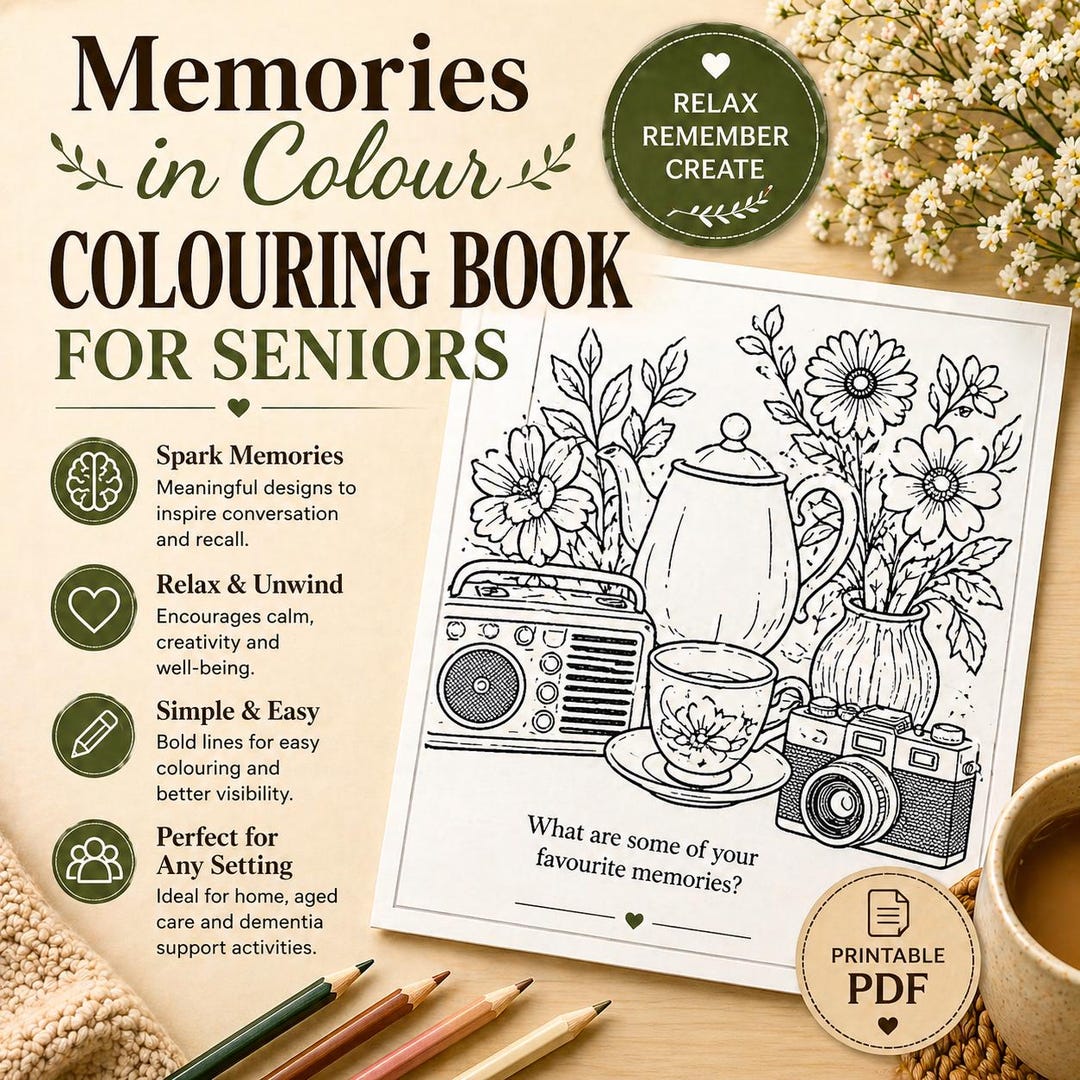 Colouring Book For Seniors Printable Dementia Activities PDF Simple 