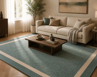 Boho Rug 6x9 Area Rug Handmade Vintage Oushak Rug Luxury Soft Cozy Minimal Aesthetic Border Rug Living Room Bedroom Wool Rug