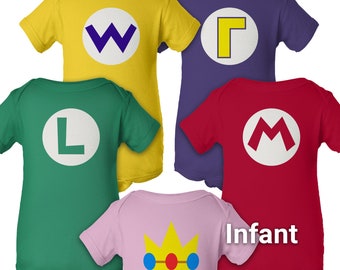 Super Mario Brothers Party - Infant Baby Bodysuit - Short Sleeve One-Piece - Mario Luigi Princess - Boy & Girl - Nintendo Halloween Costume