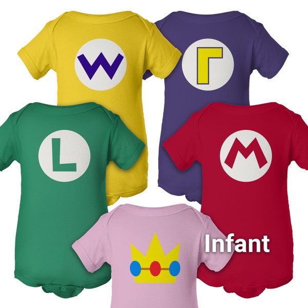 Super Mario Brothers Party - Infant Baby Onesie®- Short Sleeve One-Piece - Mario Luigi Princess - Boy & Girl - Nintendo Halloween Costume