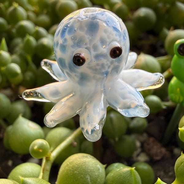 Tuteur pour plante en forme de pieuvre en verre fait main | Décoration féérique pour terrarium et jardin miniature
