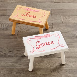 Personalized Pink Bow Step Stool - Kids Wooden Step Stool - Nursery Stool