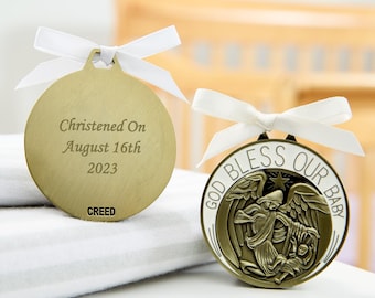 Personalized Crib Medal – Guardian Angel Keepsake, Enamel Gold Plated Nursery Decor