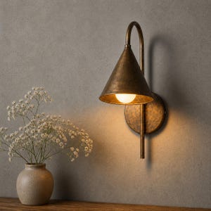 Vintage Brass Wall Sconce Lamp, Modern Minimalist Bedside Light, Rustic Cone Wall Lamp, Industrial Wall Lighting Fixture Buy 1 Get 1 Free