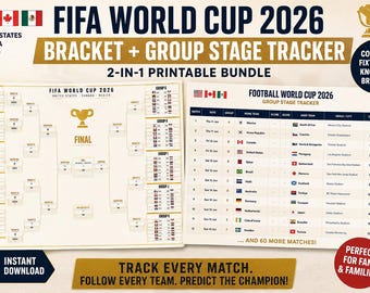Calendario imprimible del Mundial 2026 / Cuadro del torneo de fútbol de 48 equipos en PDF, seguimiento del calendario de la fase de grupos, descarga instantánea.