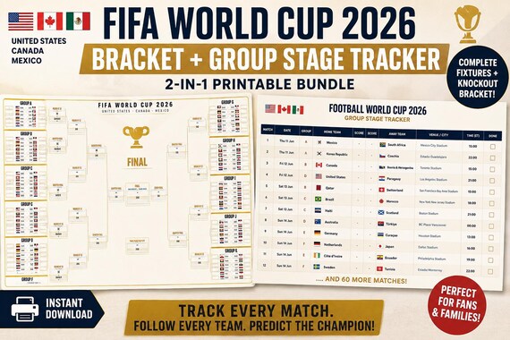 World Cup 2026 Wall Chart Printable | 48 Teams Soccer Tournament Bracket PDF, Group Stage Schedule Tracker, Instant Download