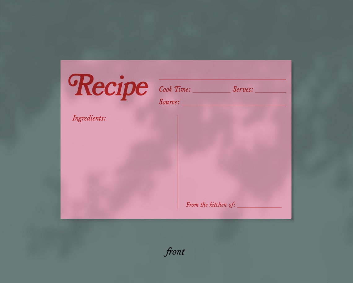 Recipe Card, Printable Recipe Card, 4x6 Recipe Cards, Wes Anderson