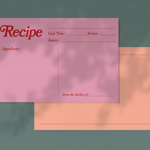 Recipe Card, Printable Recipe Card, 4x6 Recipe Cards, Wes Anderson Inspired, Stationery