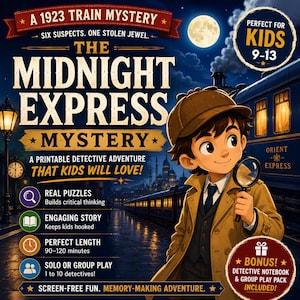 Printable Mystery Game, Train Detective Escape Room Kit for Kids, Ages 9-13, Family Game Night, Birthday Party Activity, Digital Download