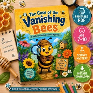 Kids Detective Mystery Game Printable, Vanishing Bees STEM Science Activity Ages 7-10, Junior Detective Academy Instant Download