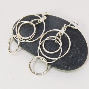Silver Statement Earrings  |  Multi Circle Earrings  |  Long Dangle Earrings  |  Modern Sterling Silver Earrings