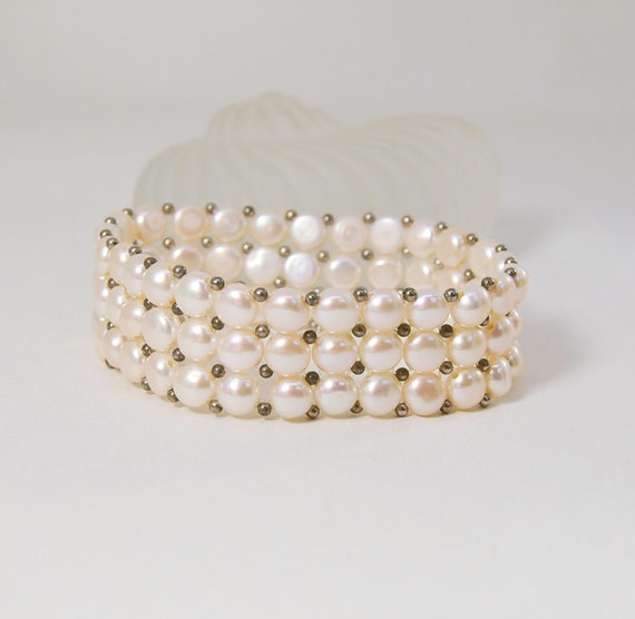 Pearl Cuff Bracelet | Wide Pearl Bracelet |