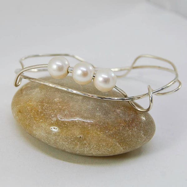 Pearl Bangle Bracelet | Sterling Silver |  Celebrity Jewelry  |  OOAK