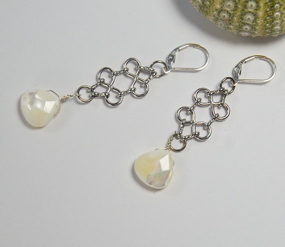 Hoop and Cuff Double Earring with Paper Clip Chain Connector Rhodium on Silver - Nontarnish Hoop and Cuff Double Earring with Paper Clip Chain Connector Rhodium on Silver - Nontarnish