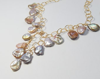 Pearl Cascade Necklace |  Keshi Freshwater  | Statement Necklace