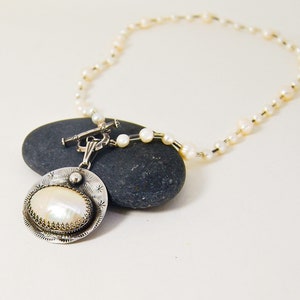 Handmade Sterling Silver Pearl Necklace: OOAK Shell Pendant Choker